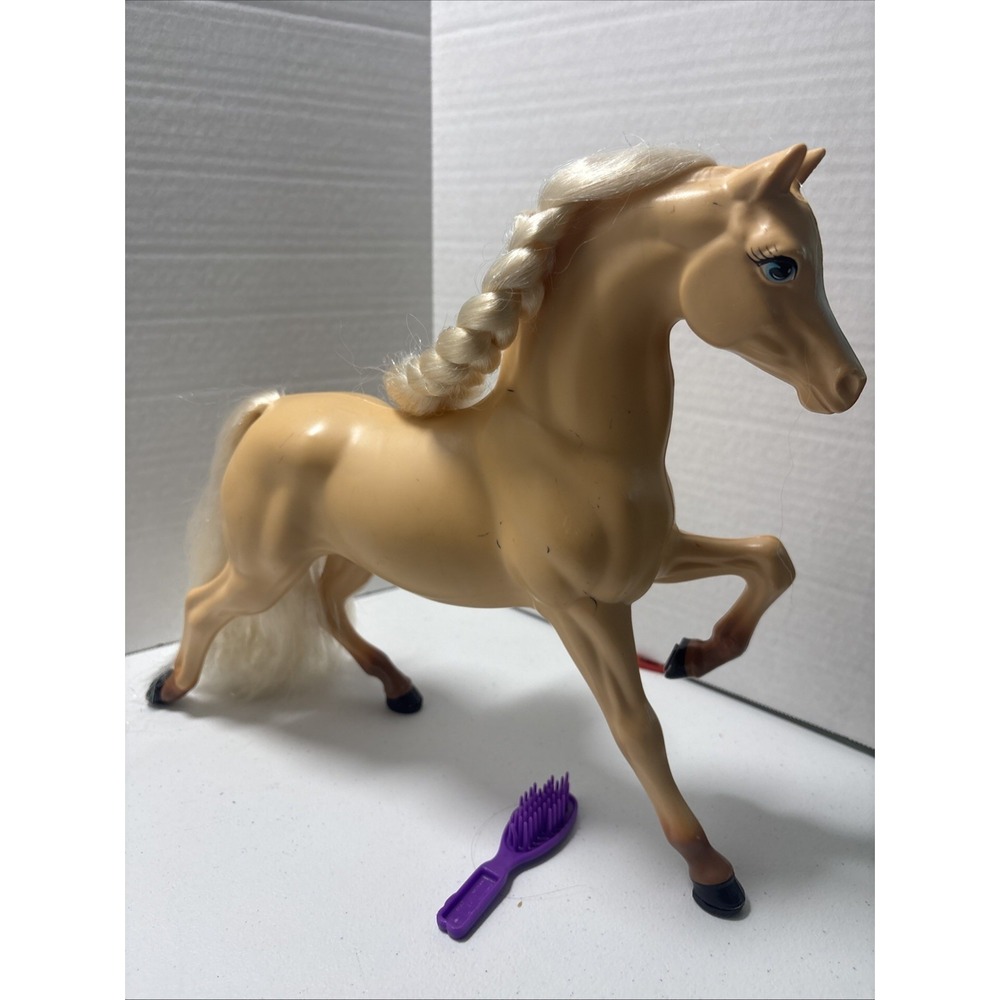 Mattel 1980's Tan /w Blonde Hair Palomino Barbie Horse And Brush EUC